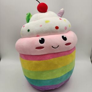Smoochy Pals Rainbow Cupcake Plush 12” Sunday Ice Cream Cherry on Top Squishy